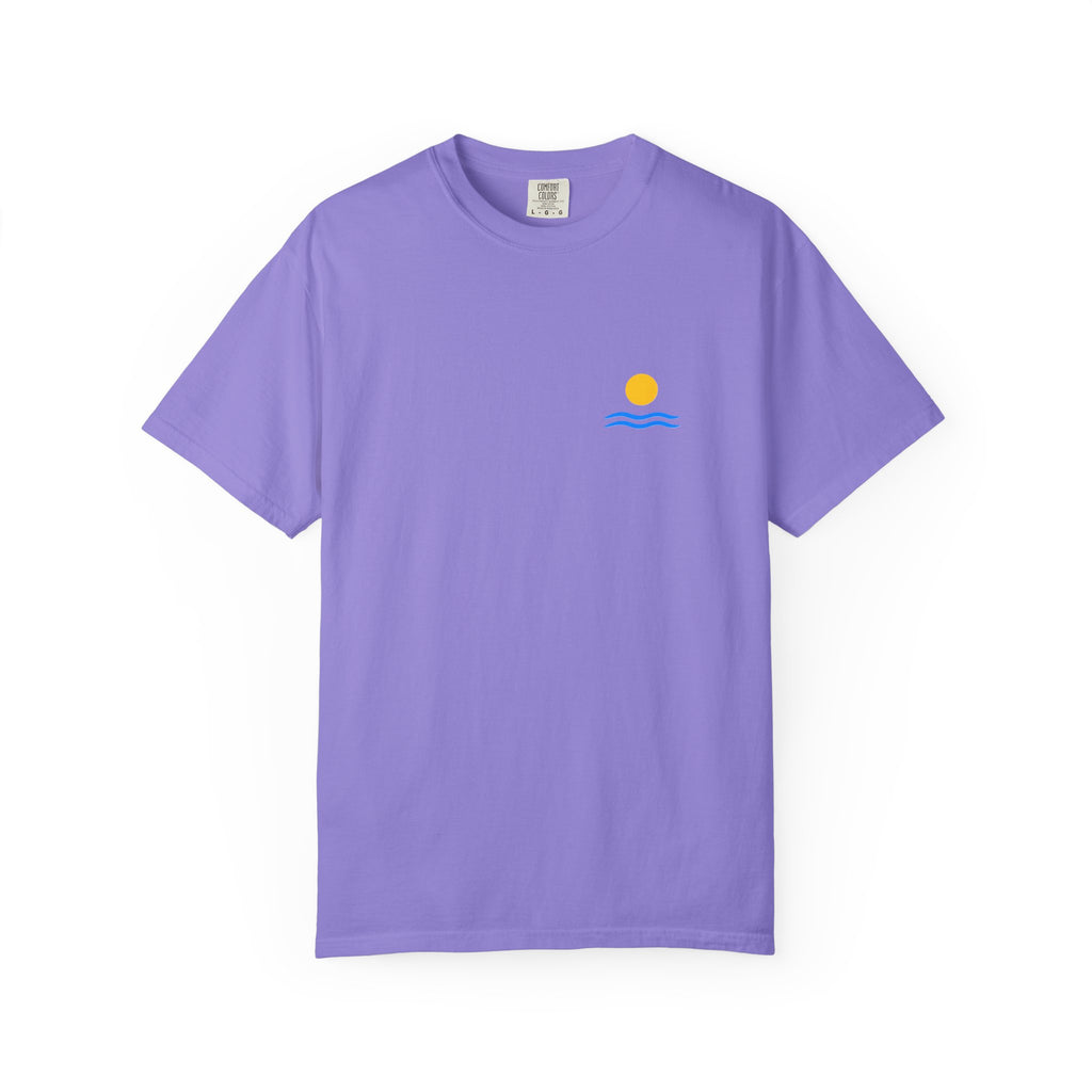 Sunrise Waves T-Shirt — Minimal Beach Pocket Graphic