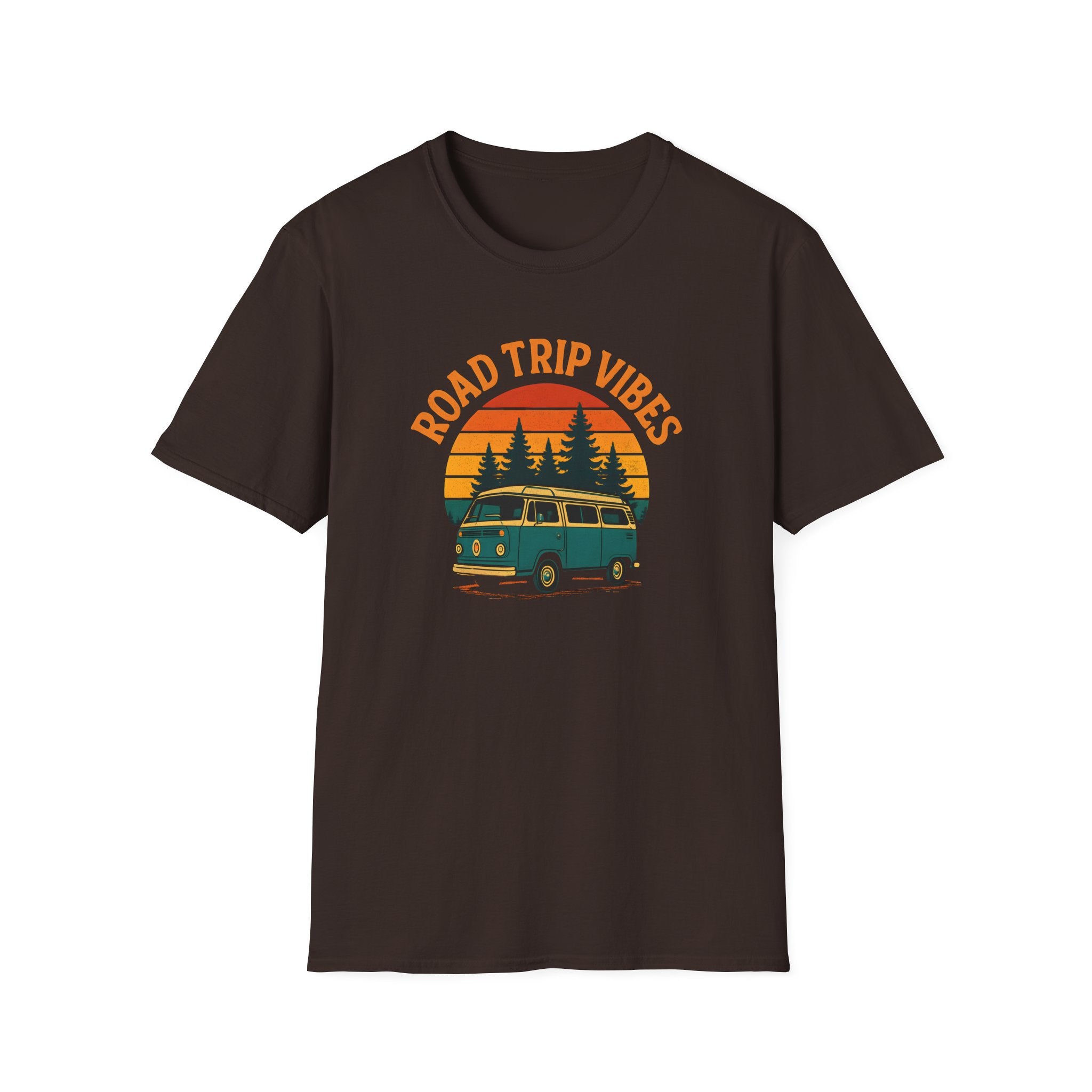 Road Trip Vibes T-Shirt — Retro Van Sunset Graphic