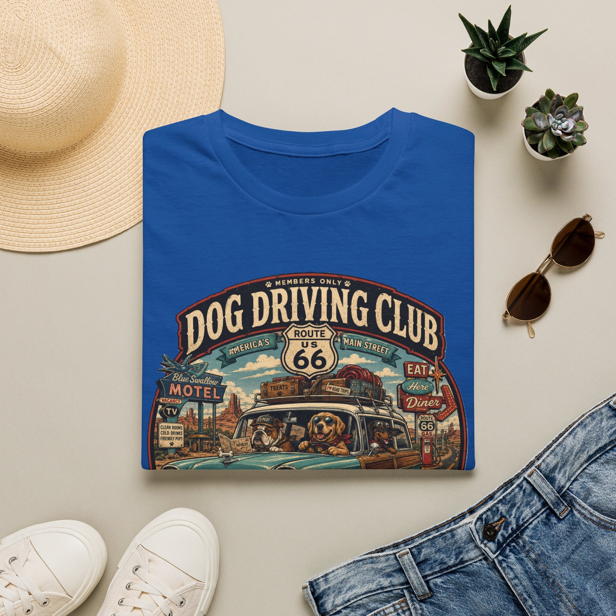 The Dog Driving Club T‑Shirt — Route 66 Retro Pet Road Trip Tee