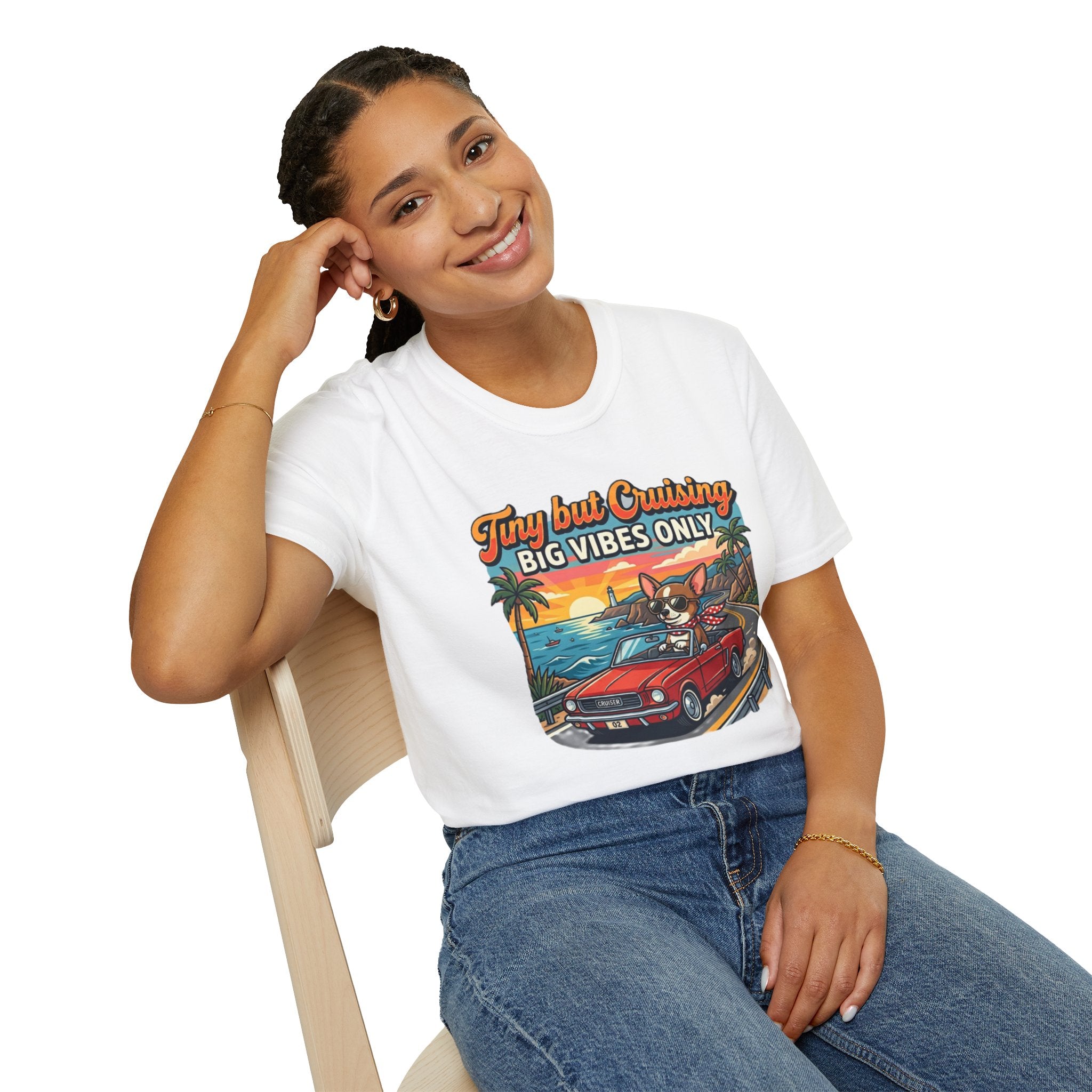 Big Vibes Only Beach Cruise T-Shirt — "Tiny but Cruising, Big Vibes Only" Retro Beach Dog Graphic