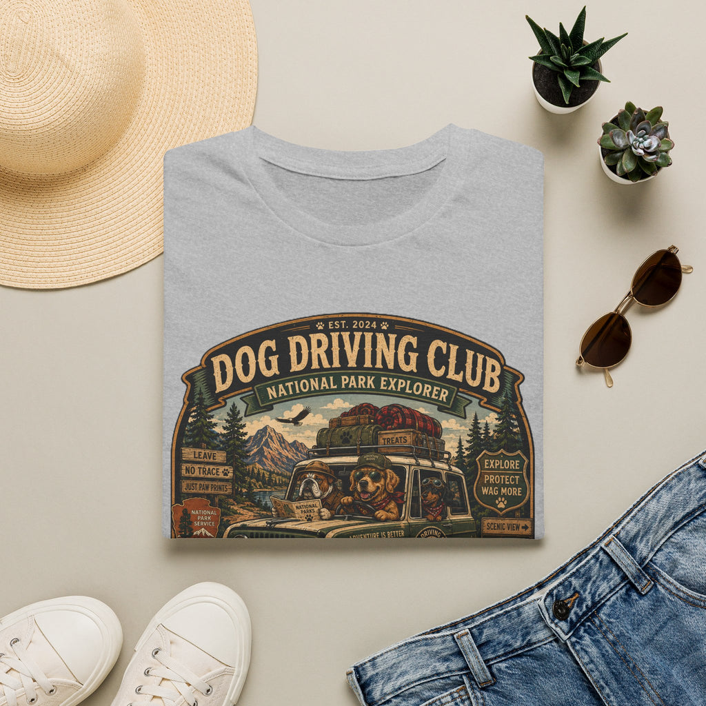 Dog Driving Club T‑Shirt — National Park Explorer Retro Pet Road Trip Tee