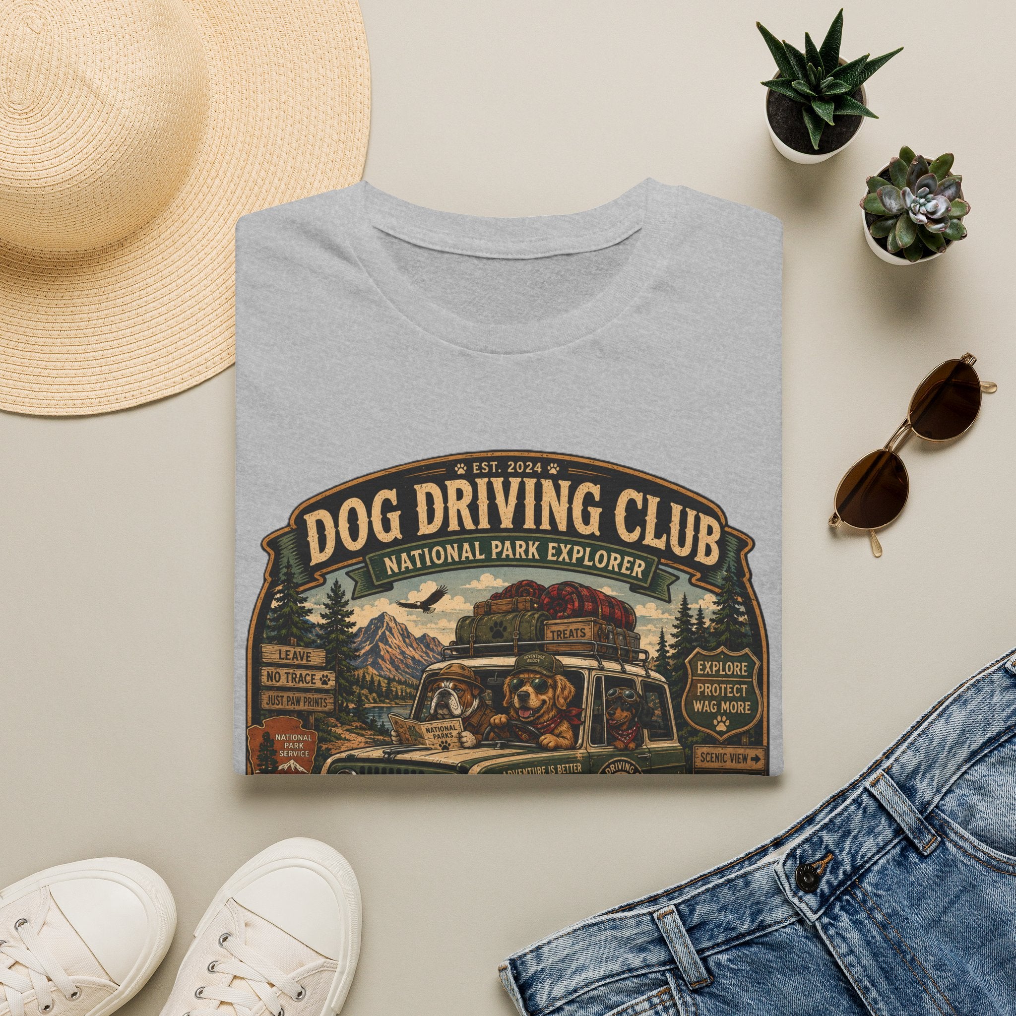 Dog Driving Club T‑Shirt — National Park Explorer Retro Pet Road Trip Tee