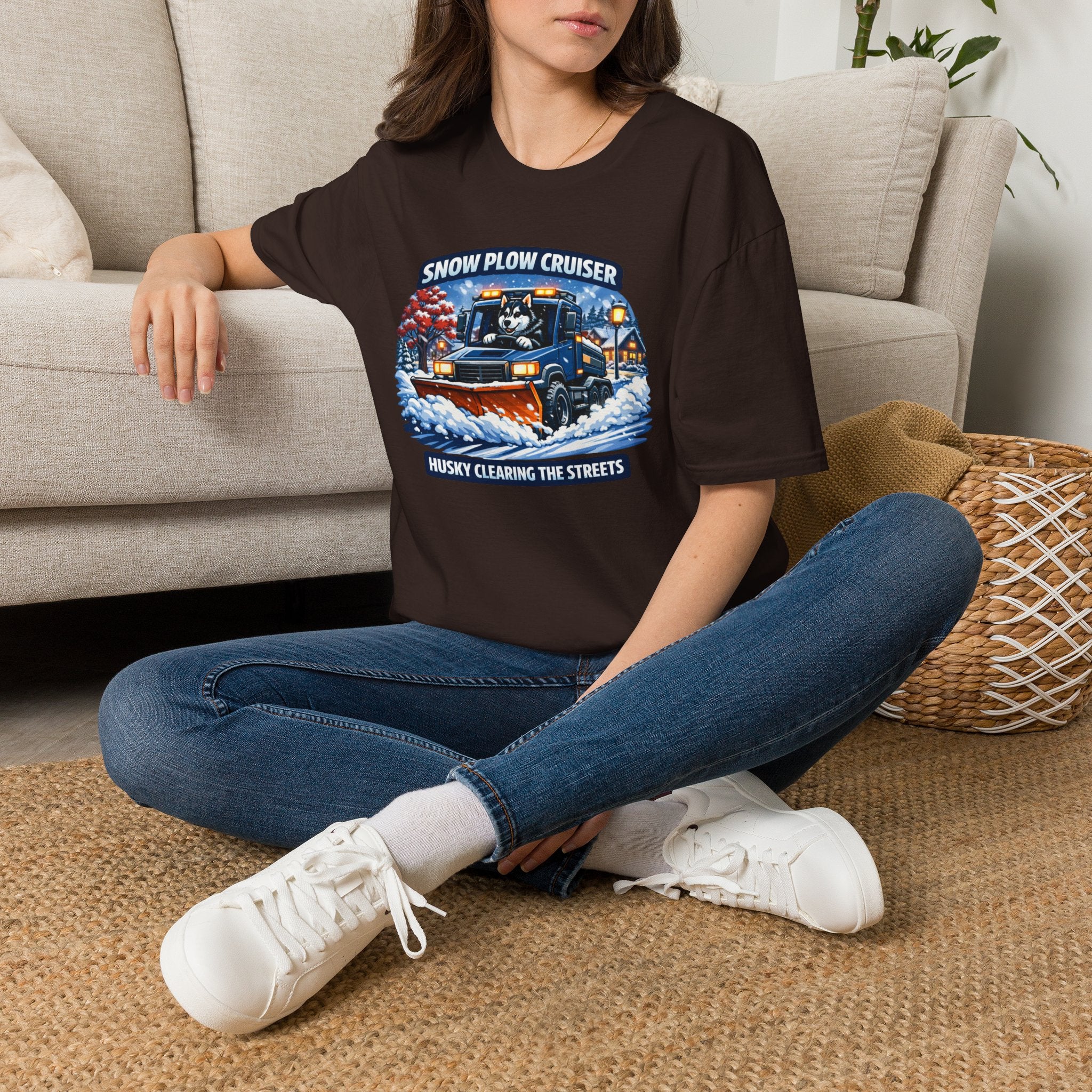 Snow Plow Cruiser T-Shirt — Husky Driving Plow Winter Tee