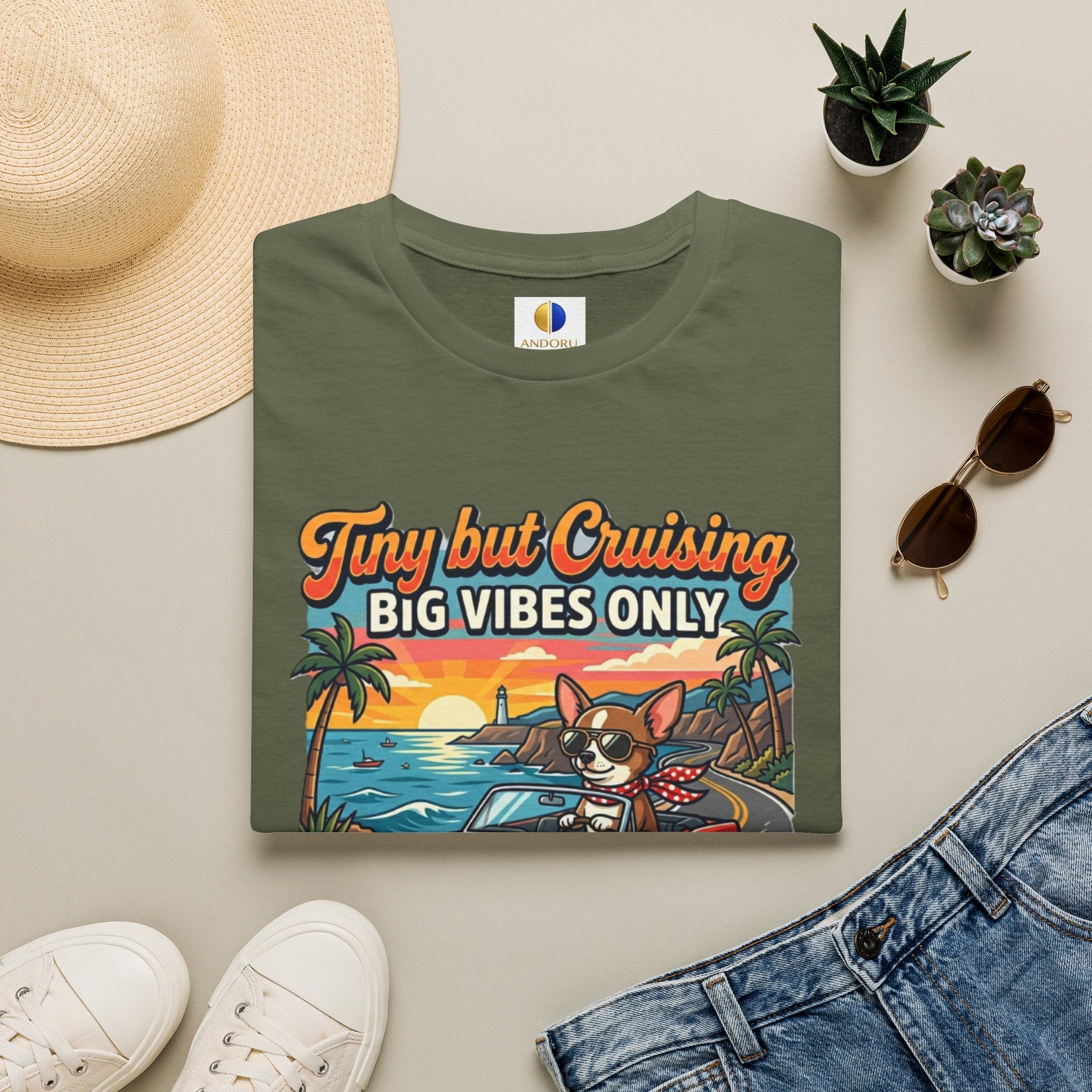 Big Vibes Only Beach Cruise T-Shirt — "Tiny but Cruising, Big Vibes Only" Retro Beach Dog Graphic