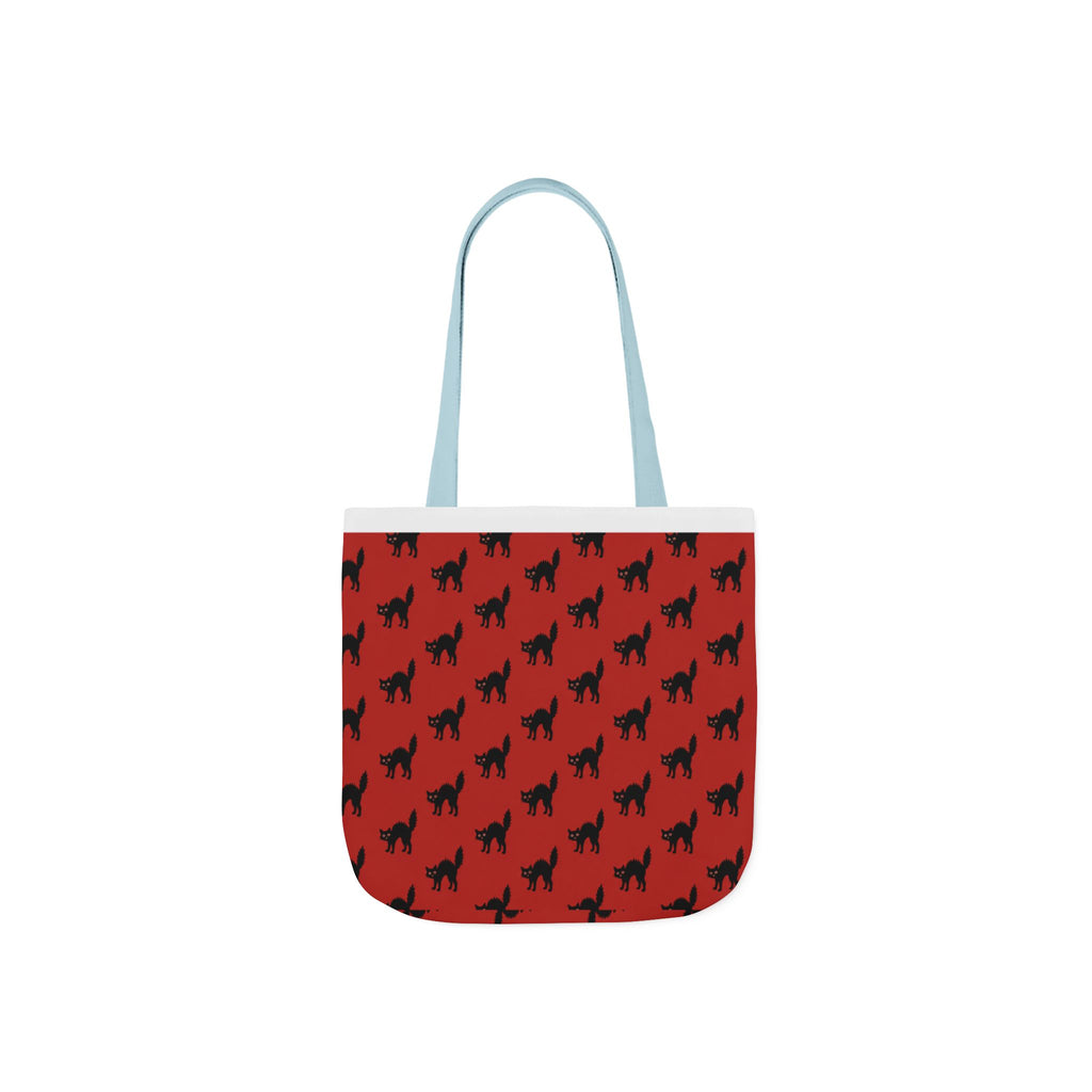 Halloween Spooky Black Cat Red Pattern Canvas Tote Bag