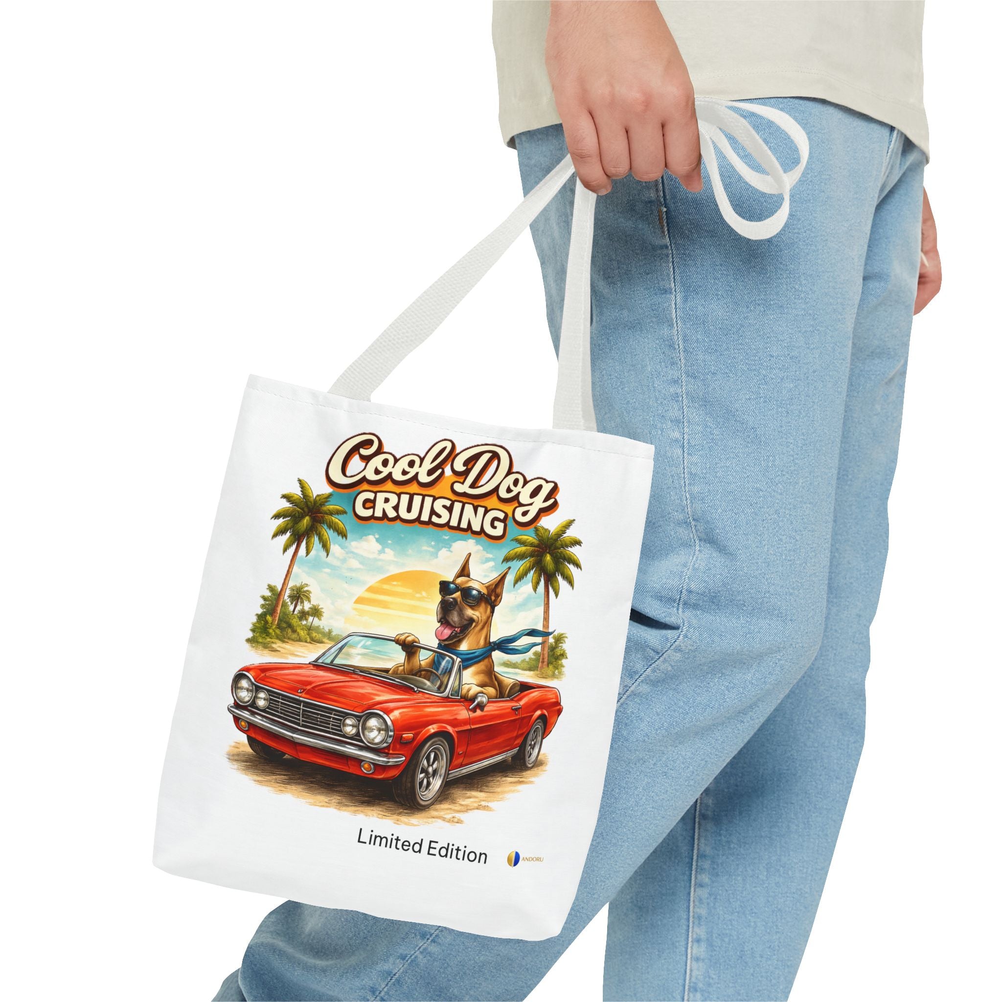 Cool Dog Cruising Tote Bag — Retro Convertible Beach Dog Beach Tote