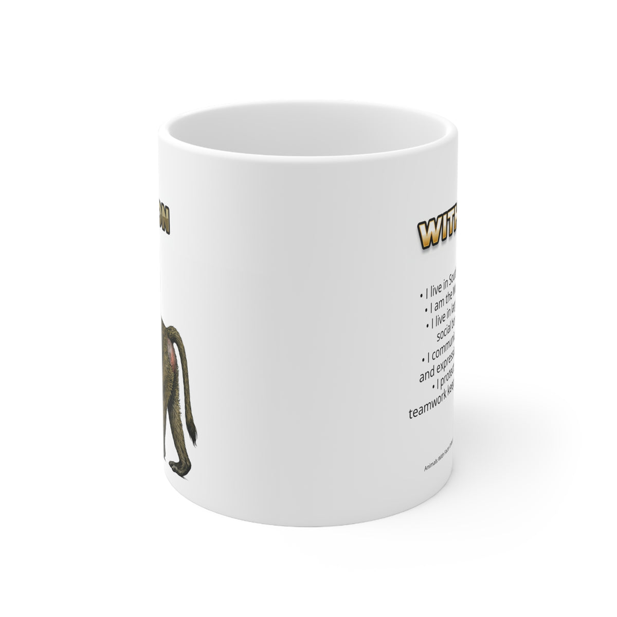 Baboon Coffee Mug – 11oz Ceramic Mug for Animals With Facts Series 1 Gifts