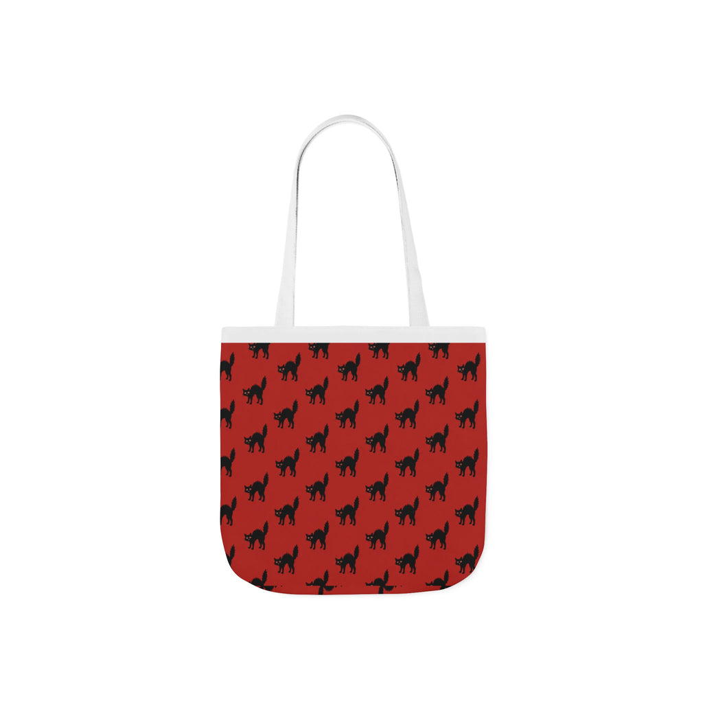 Halloween Spooky Black Cat Red Pattern Canvas Tote Bag