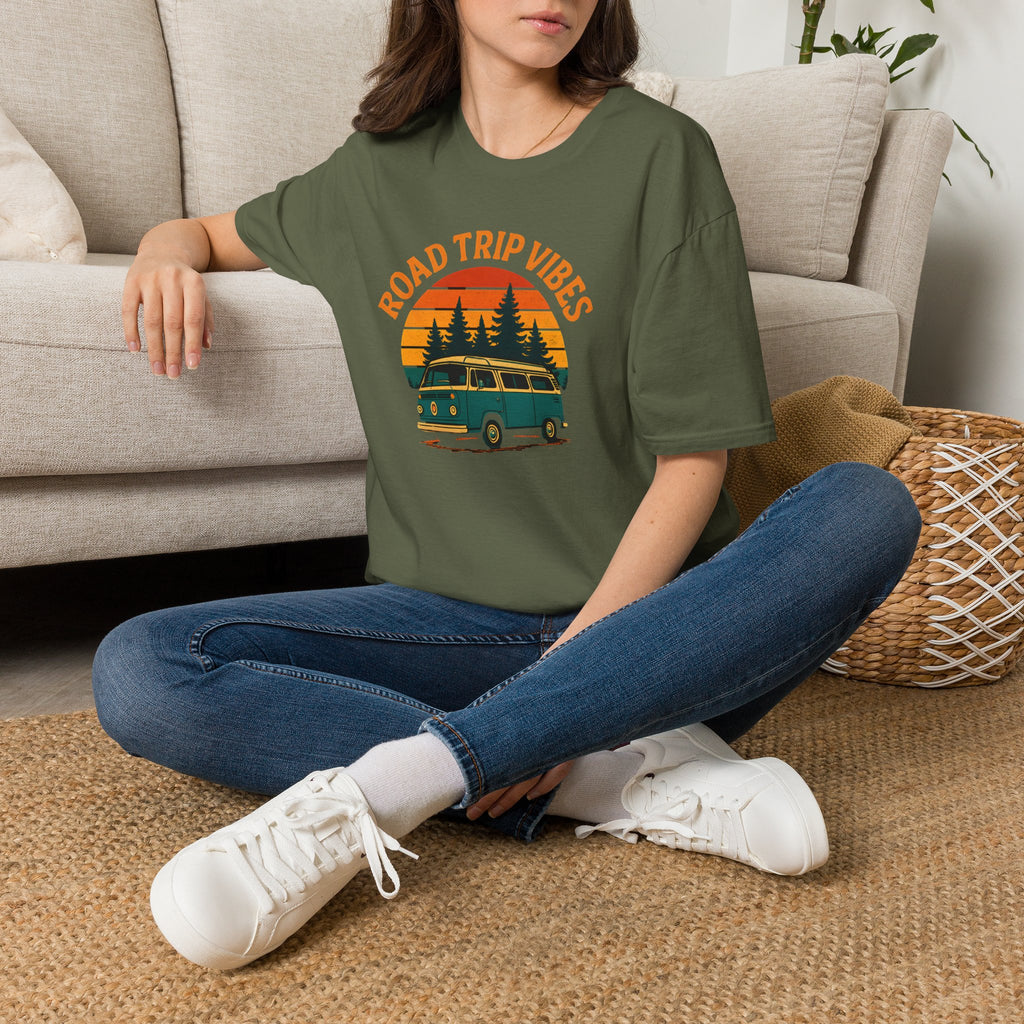 Road Trip Vibes T-Shirt — Retro Van Sunset Graphic