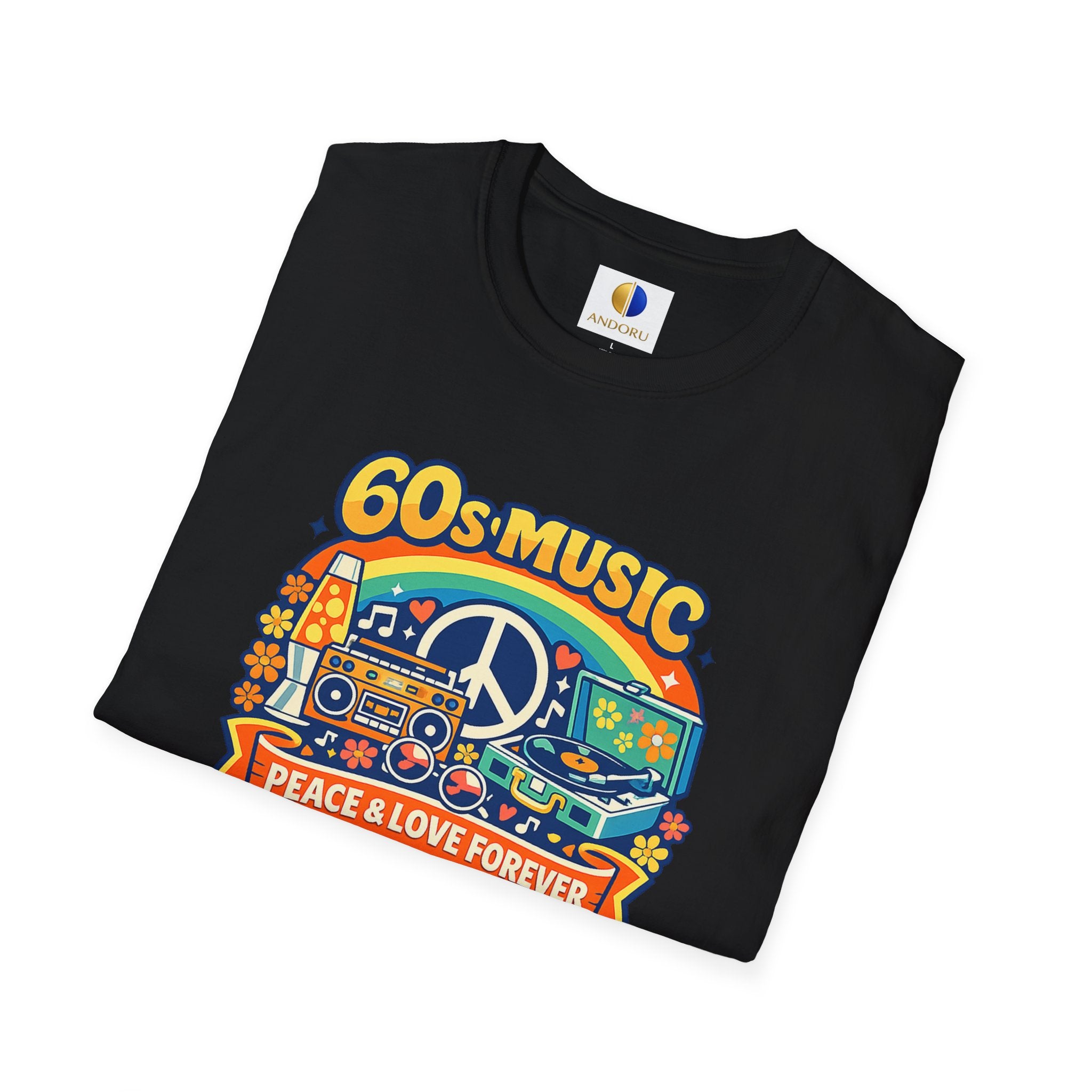 60s Music T-Shirt — Retro Peace & Love Vintage Radio Design