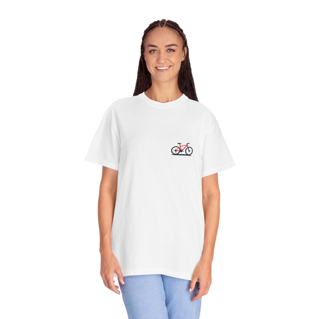 Minimal Pink Bicycle Chest Print T-Shirt — Casual Cycling Graphic Tee