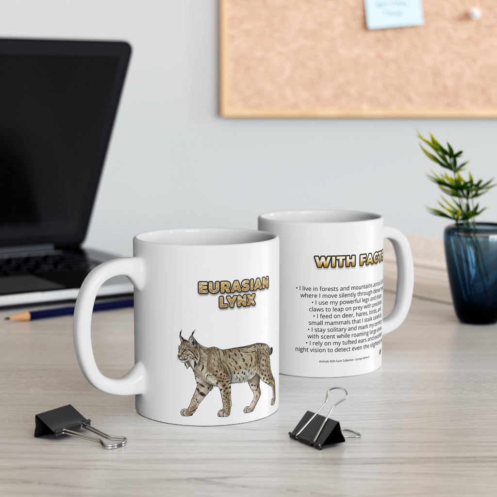Eurasian Lynx Coffee Mug – 11oz Ceramic Mug for Animals With Facts Series 3 Gifts