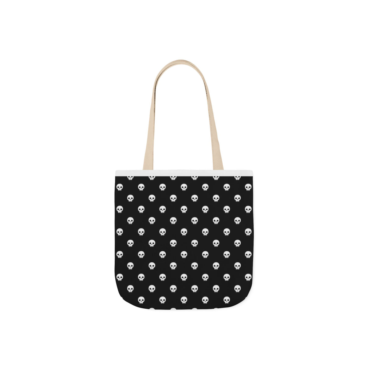 Halloween White Skulls Black Pattern Canvas Tote Bag
