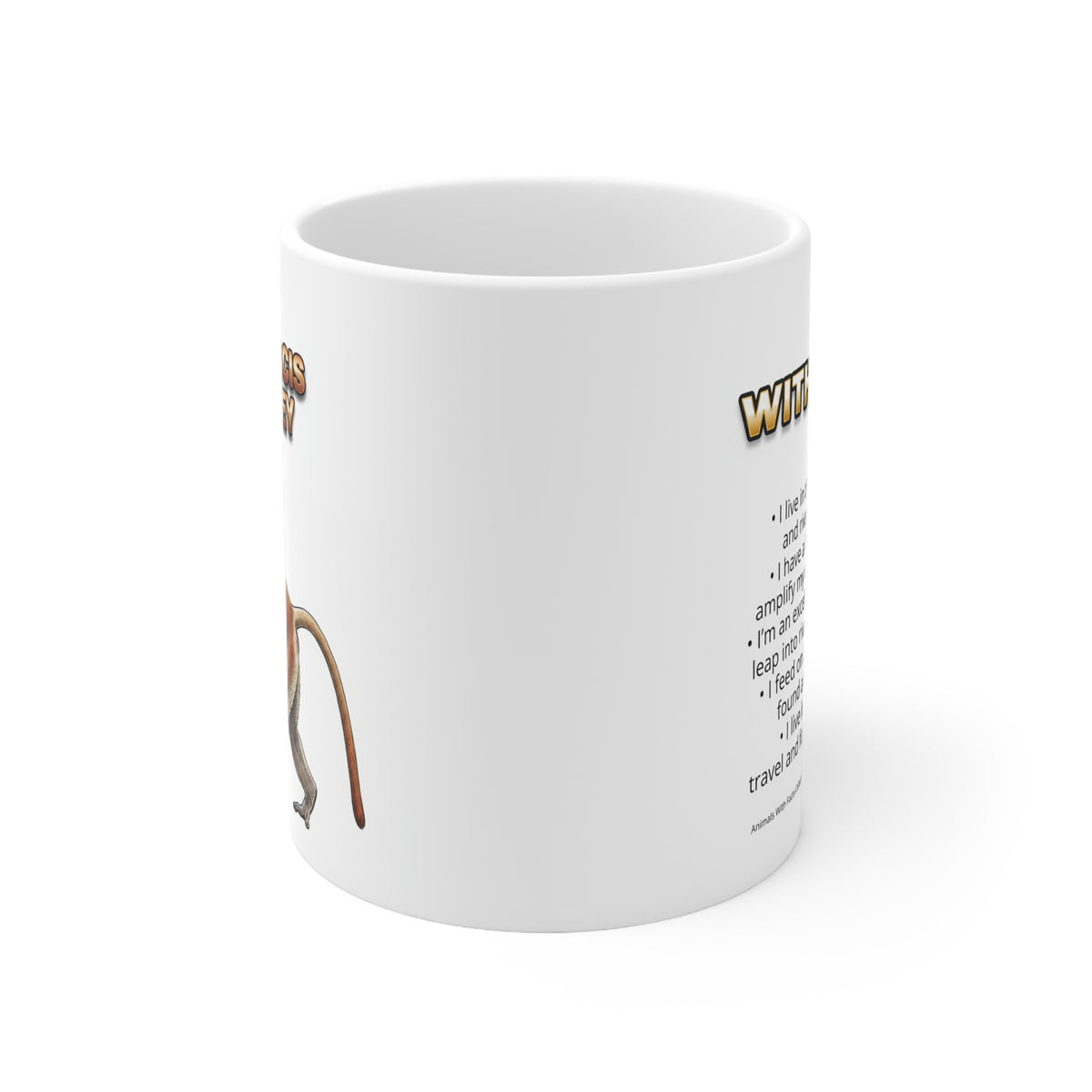 Proboscis Monkey Coffee Mug – 11oz Ceramic Mug for Animals With Facts Series 2 Gifts