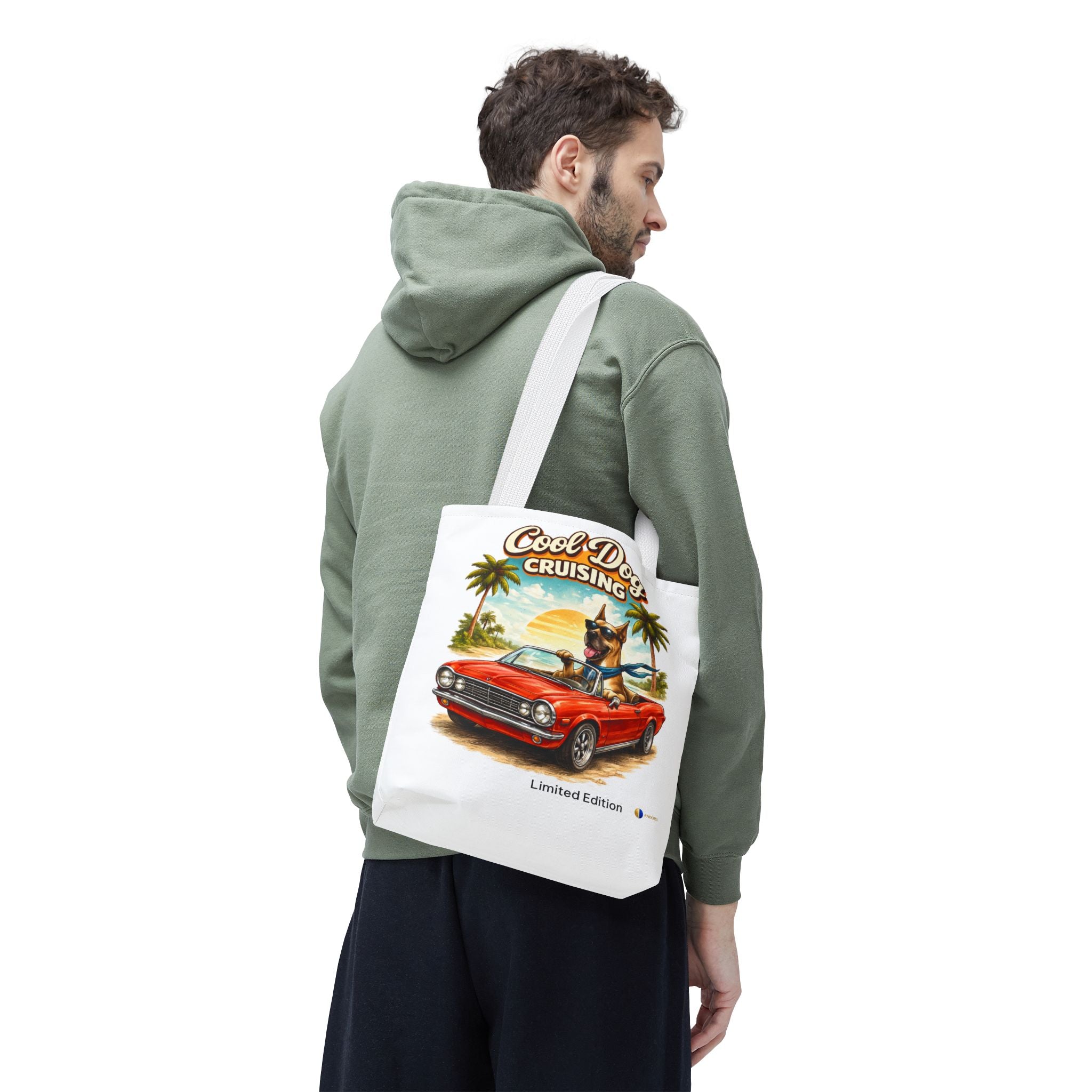 Cool Dog Cruising Tote Bag — Retro Convertible Beach Dog Beach Tote