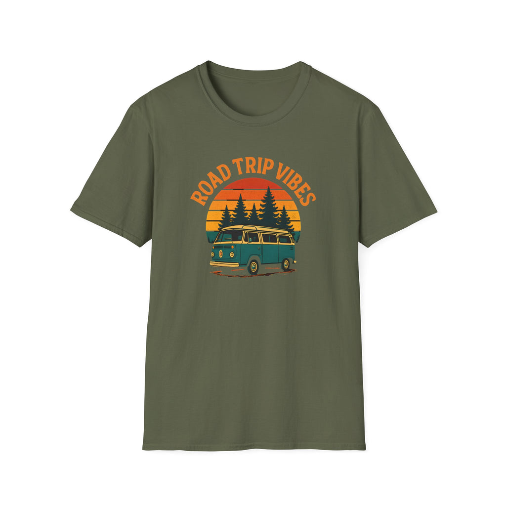 Road Trip Vibes T-Shirt — Retro Van Sunset Graphic