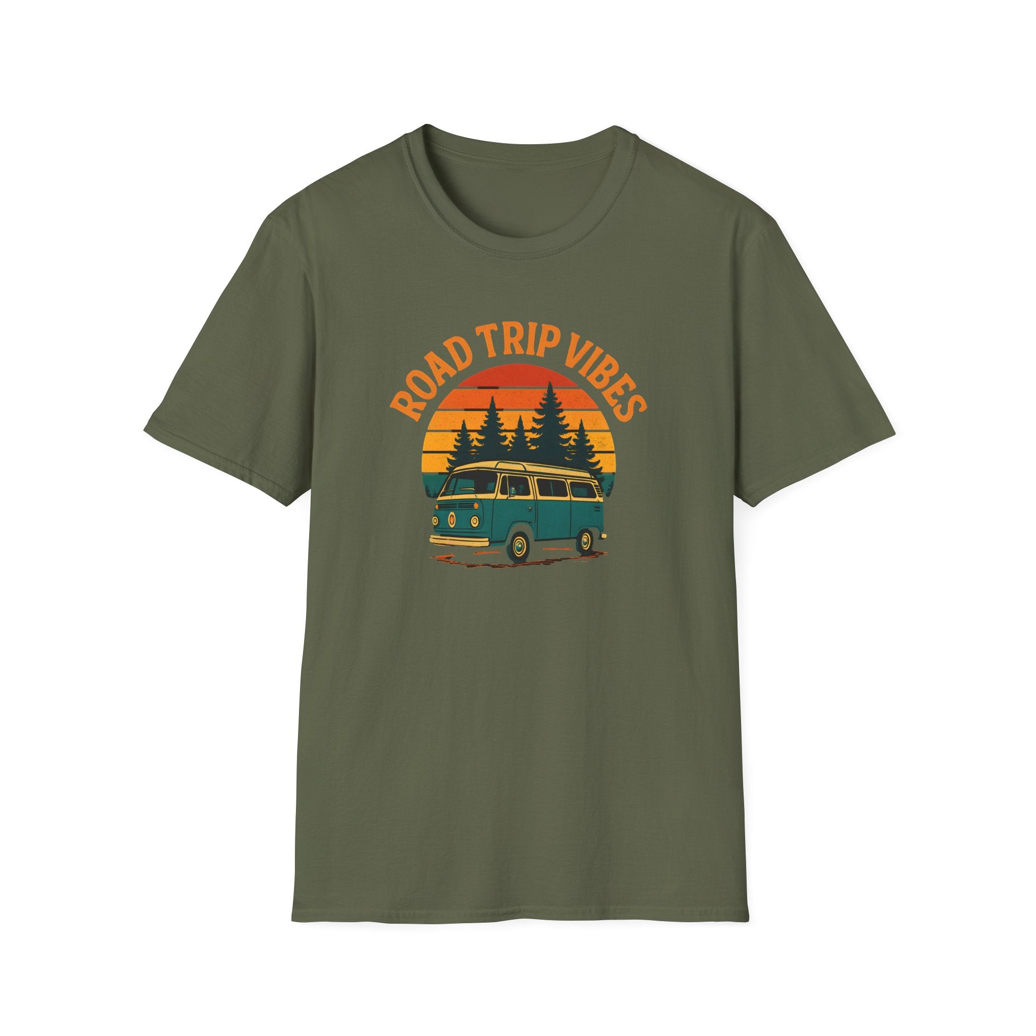 Road Trip Vibes T-Shirt — Retro Van Sunset Graphic