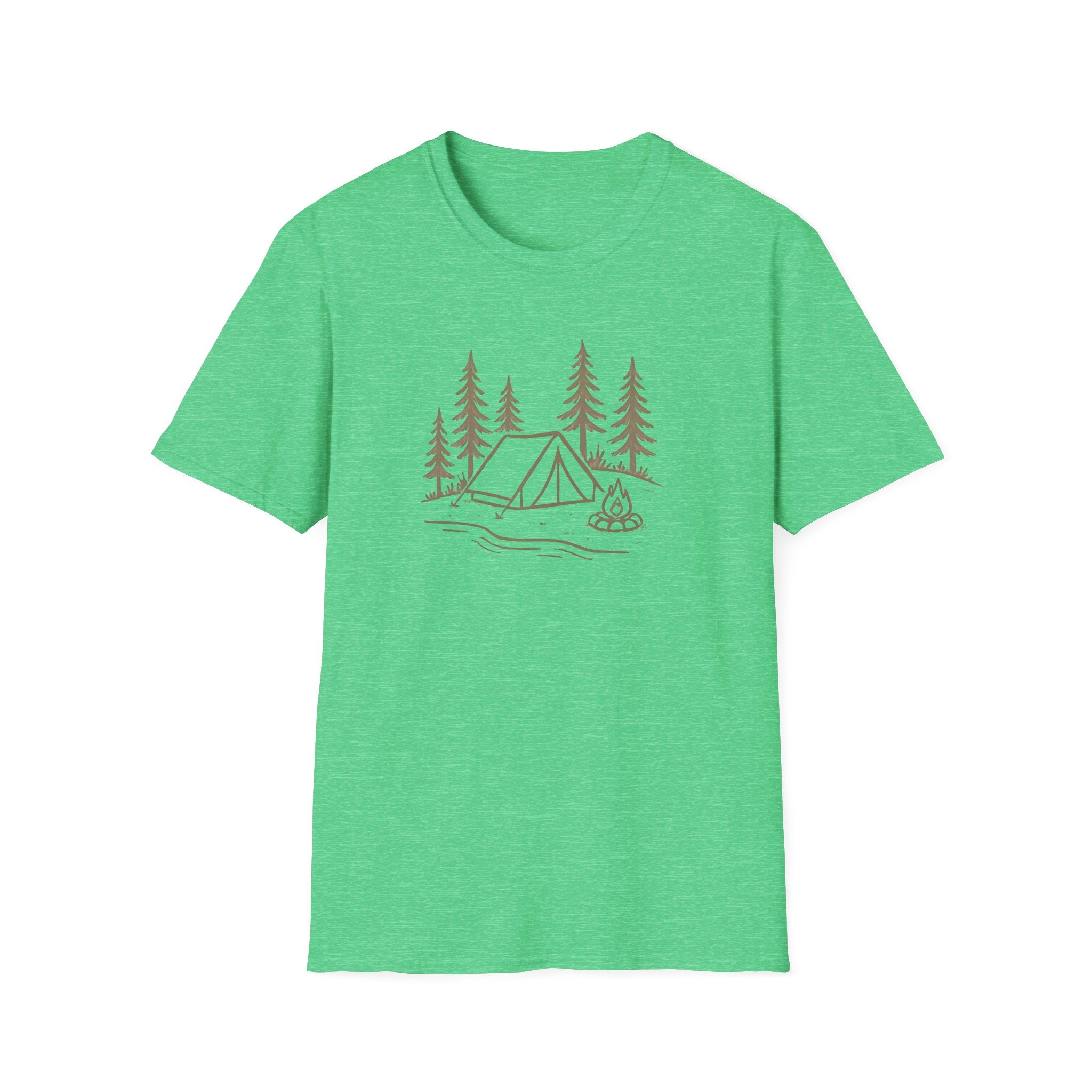 Camping Tent Tee — Minimal Lakeside Campfire Graphic T-Shirt