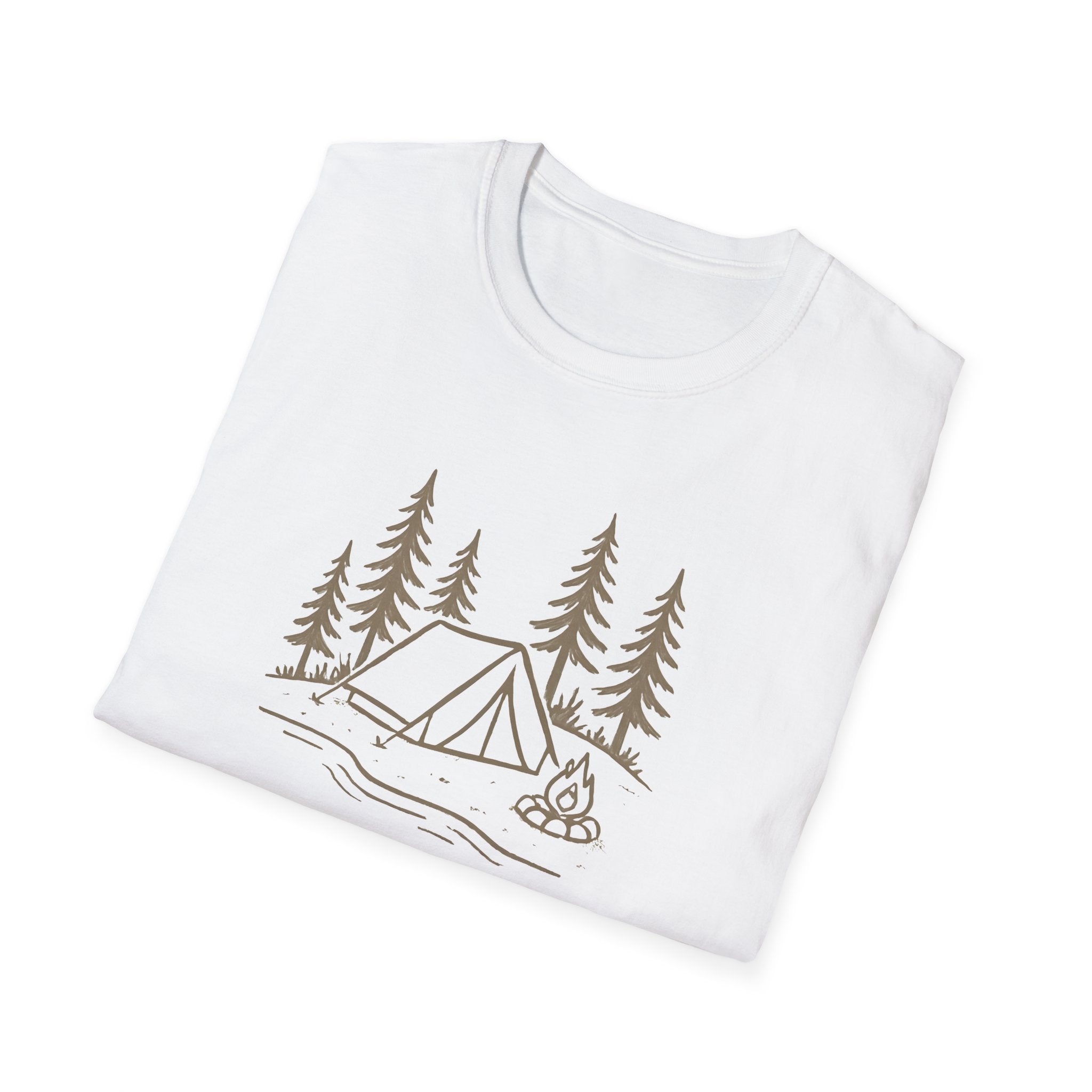 Camping Tent Tee — Minimal Lakeside Campfire Graphic T-Shirt