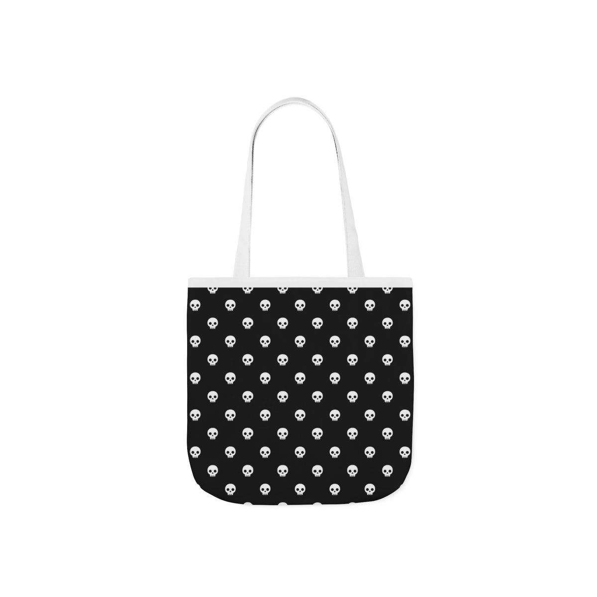 Halloween White Skulls Black Pattern Canvas Tote Bag