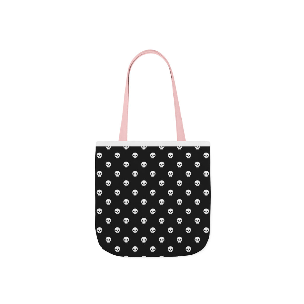 Halloween White Skulls Black Pattern Canvas Tote Bag