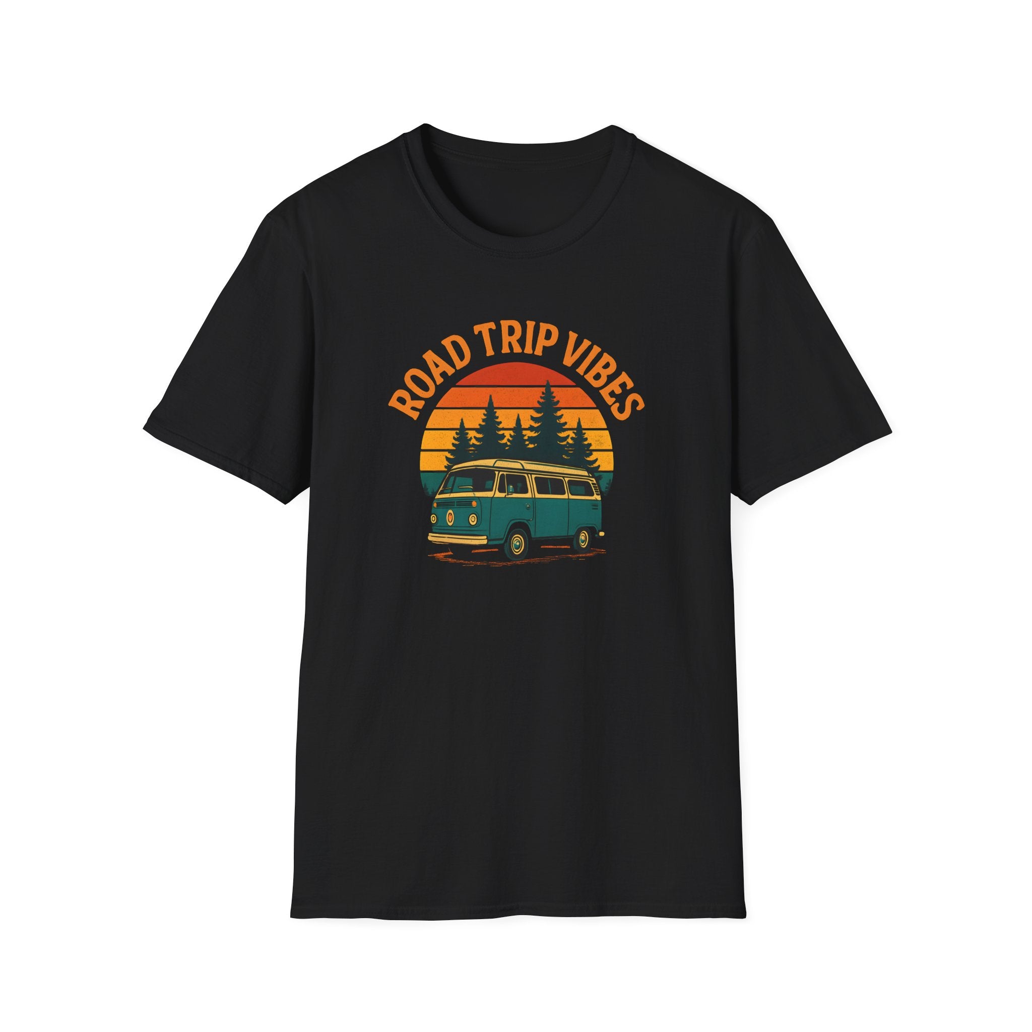 Road Trip Vibes T-Shirt — Retro Van Sunset Graphic