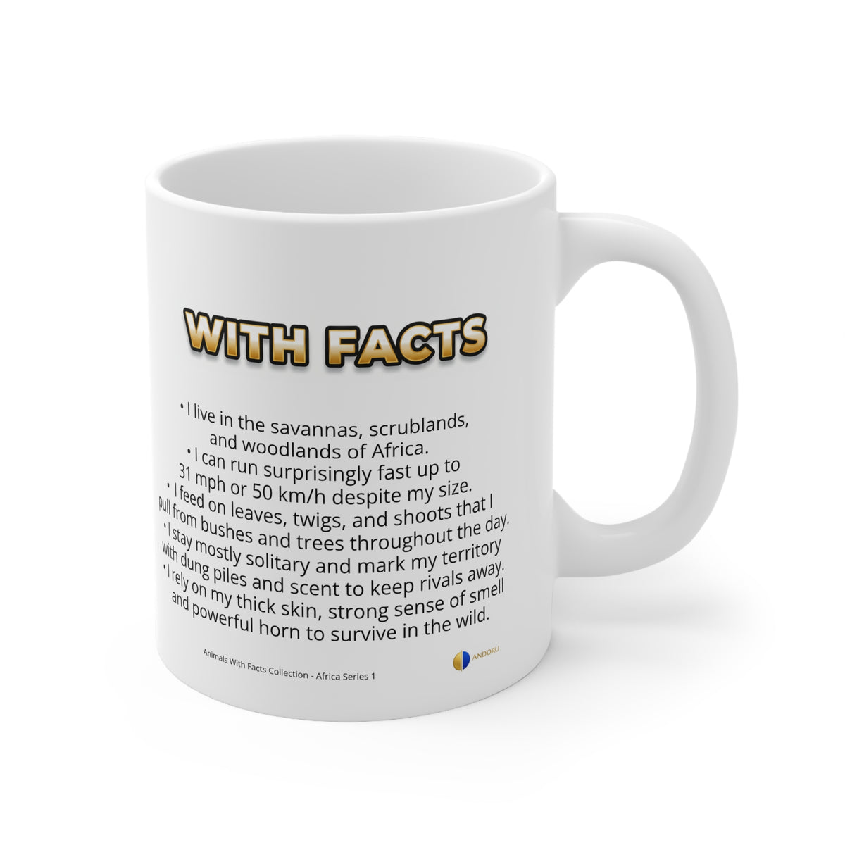 Black Rhinoceros Coffee Mug – 11oz Ceramic Mug for Animals With Facts Series 1 Gifts