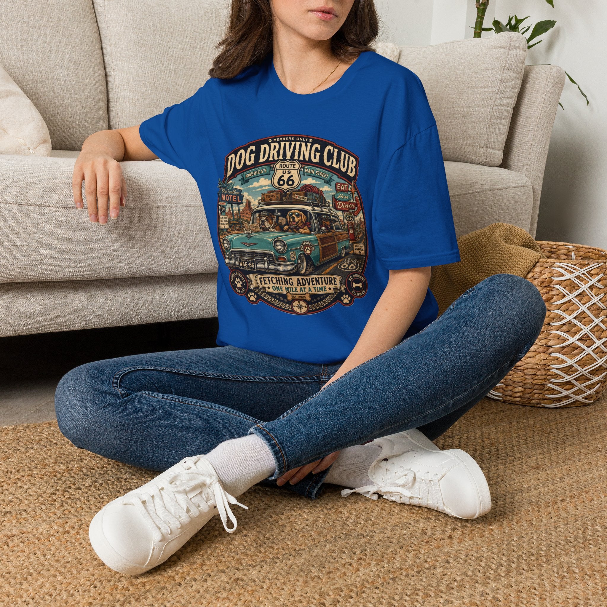 The Dog Driving Club T‑Shirt — Route 66 Retro Pet Road Trip Tee