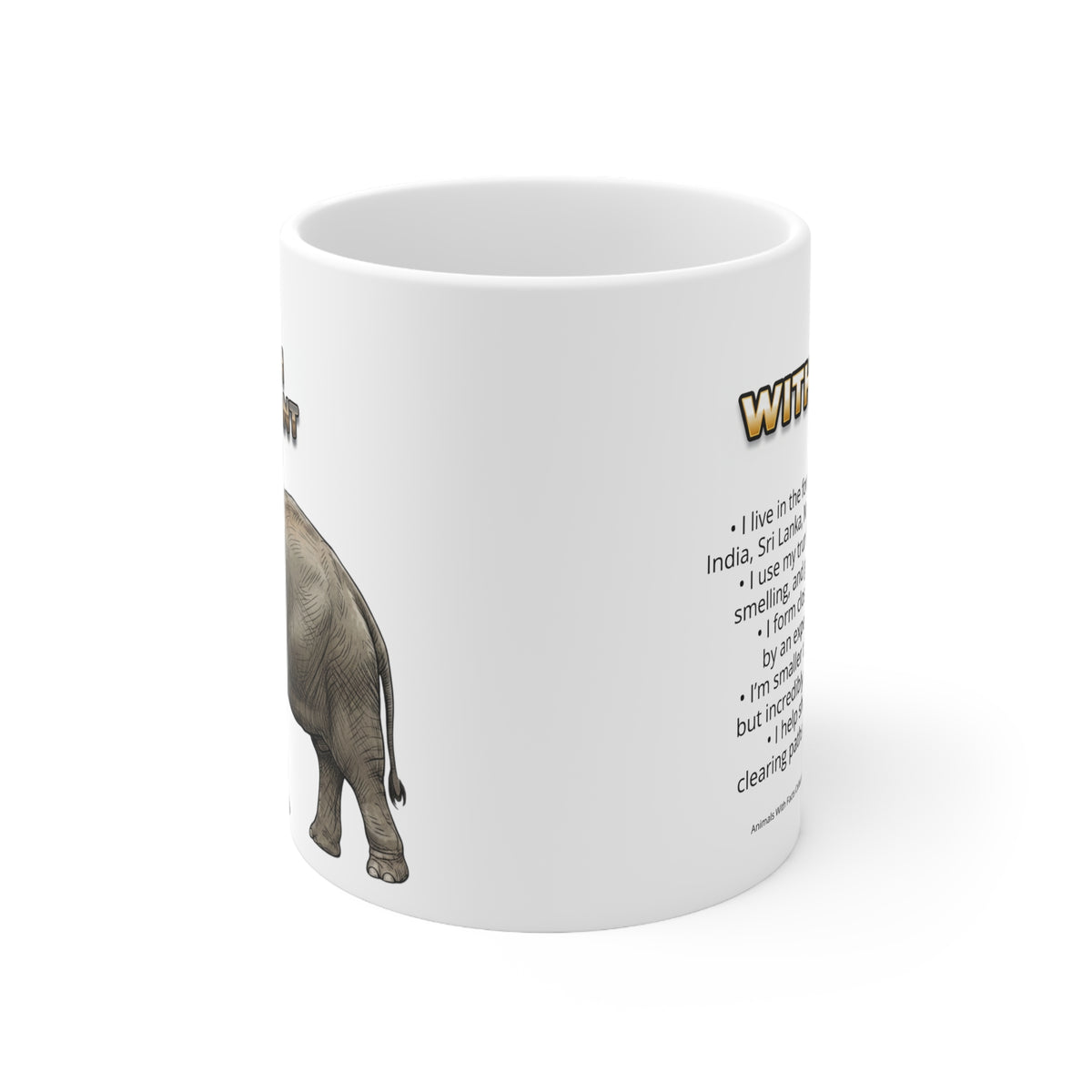 Asian Elephant Coffee Mug – 11oz Ceramic Mug for Animals With Facts Series 2 Gifts