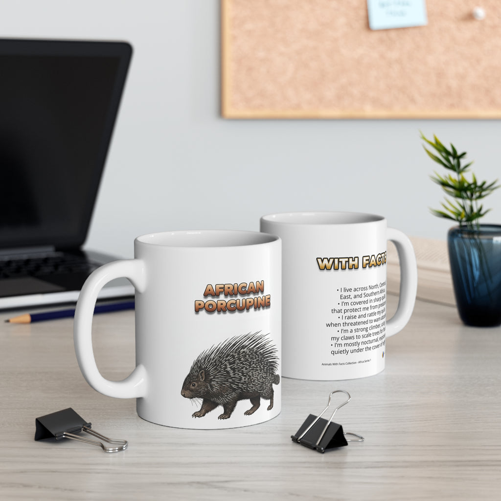 African Porcupine Coffee Mug – 11oz Ceramic Mug for Animals With Facts Series 1 Gifts