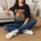 Low Rider Cruise Dog T-Shirt — Retro Palm Sunset Graphic Tee