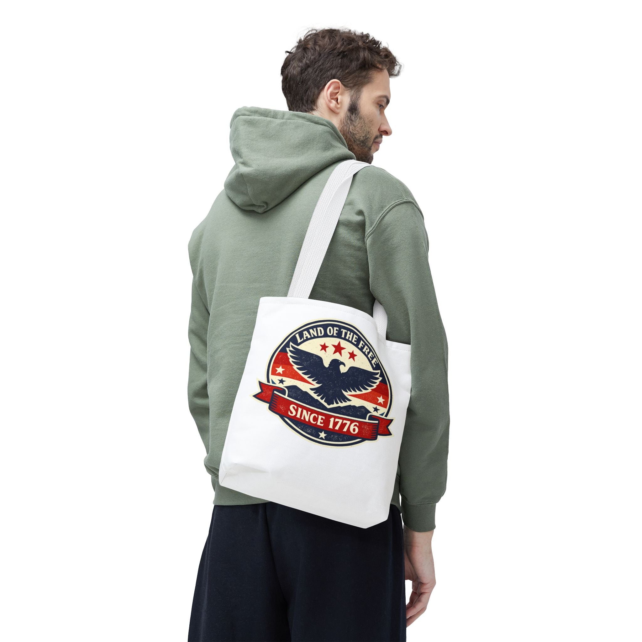 Patriotic Eagle Tote Bag - "Land of the Free Since 1776" Americana Canvas Tote