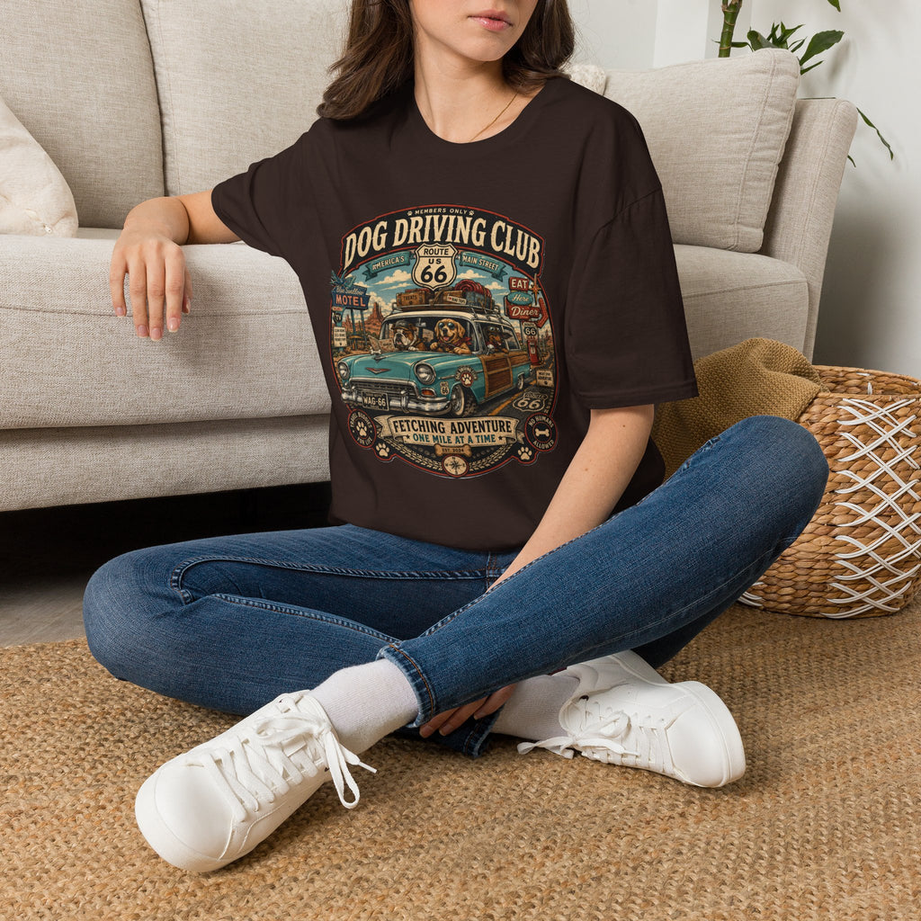 The Dog Driving Club T‑Shirt — Route 66 Retro Pet Road Trip Tee
