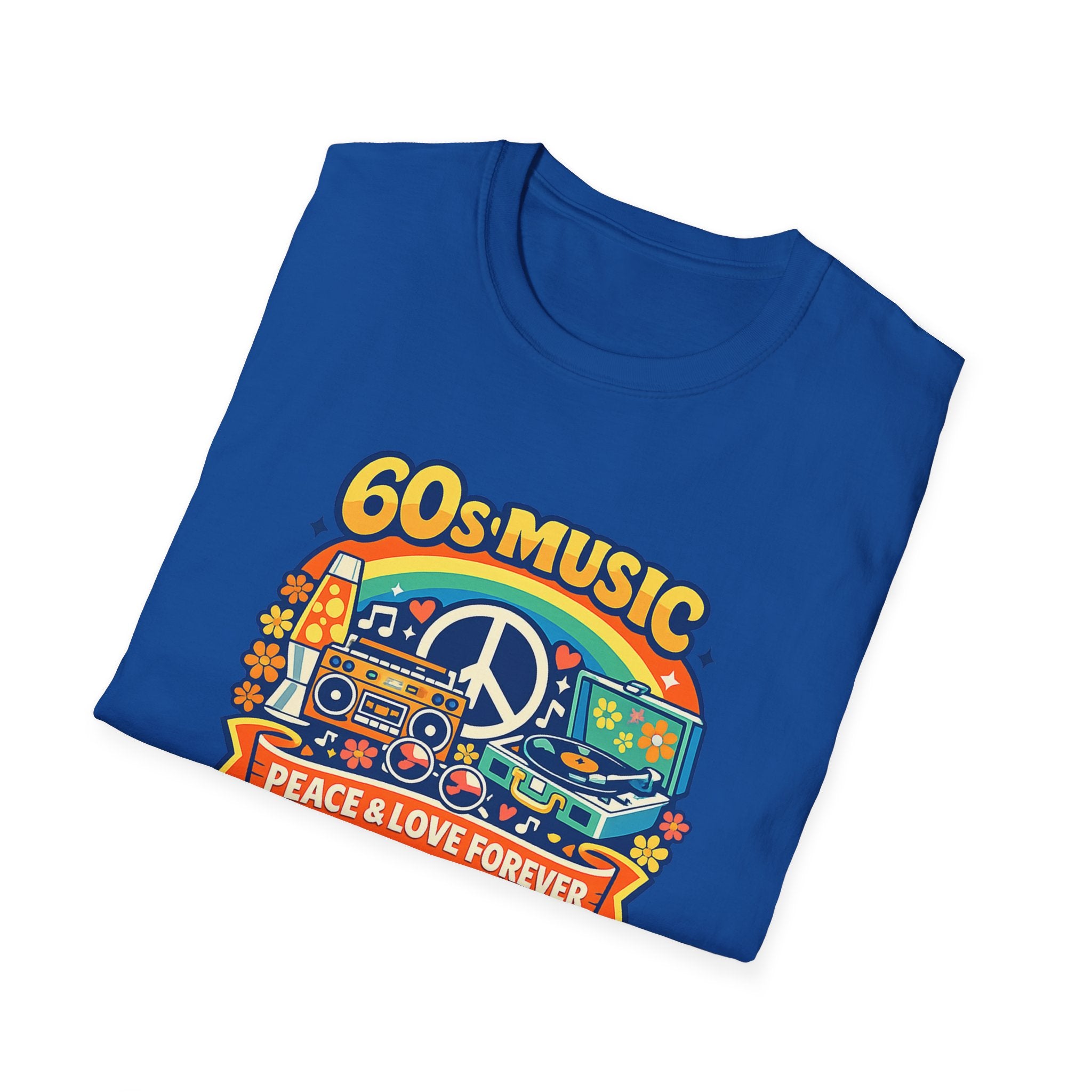 60s Music T-Shirt — Retro Peace & Love Vintage Radio Design