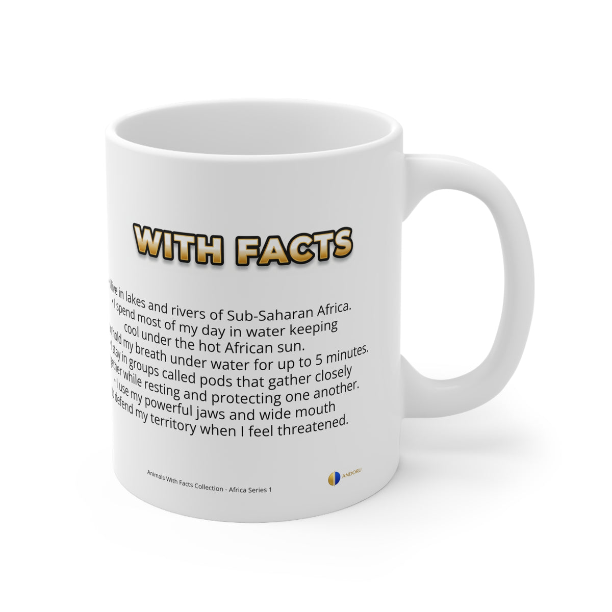 Hippopotamus Coffee Mug – 11oz Ceramic Mug for Animals With Facts Series 1 Gifts