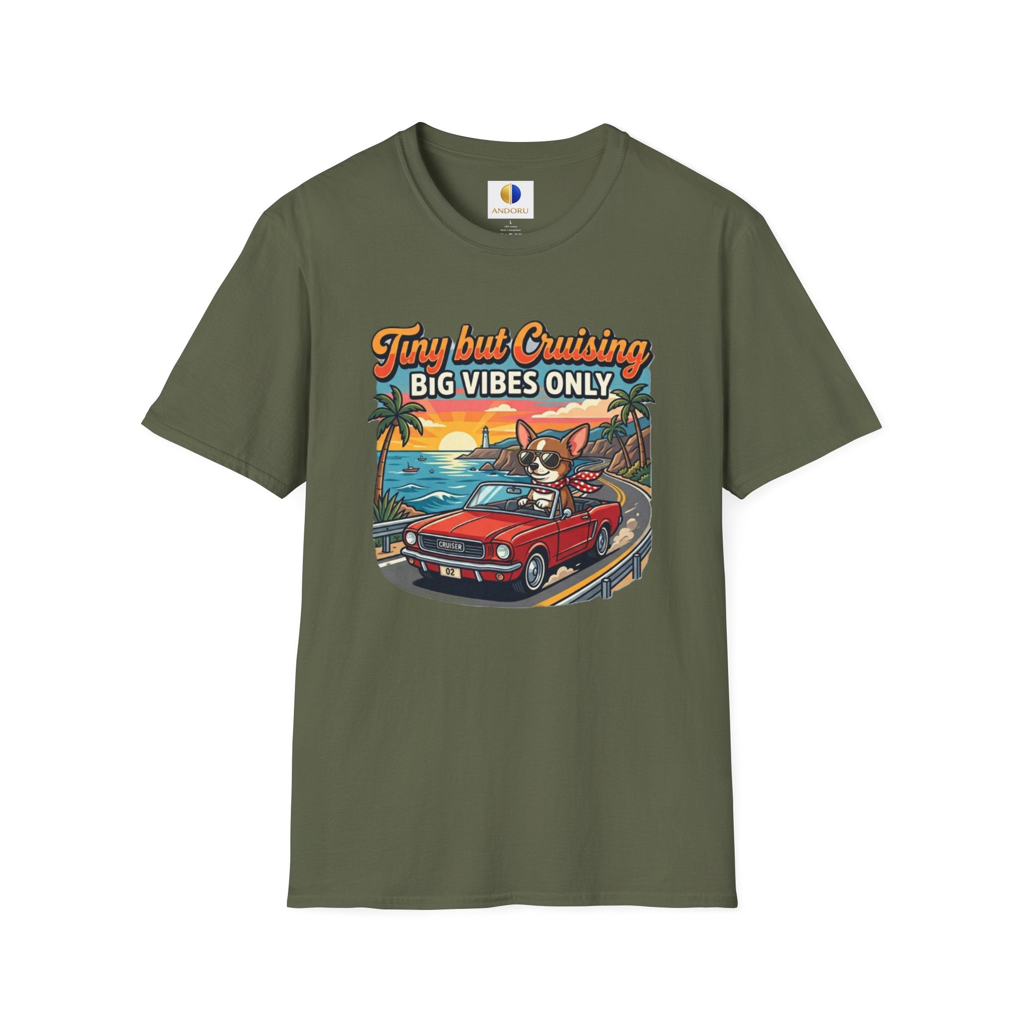 Big Vibes Only Beach Cruise T-Shirt — "Tiny but Cruising, Big Vibes Only" Retro Beach Dog Graphic
