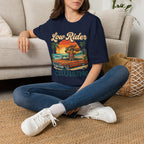 Low Rider Cruise Dog T-Shirt — Retro Palm Sunset Graphic Tee