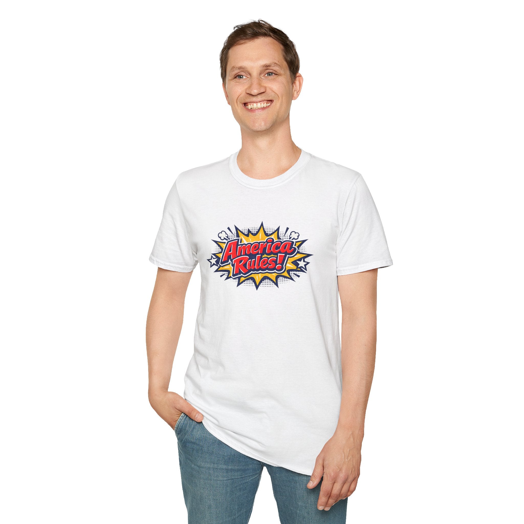 America Rules! Graphic T-Shirt – Patriotic Comic Pop Design