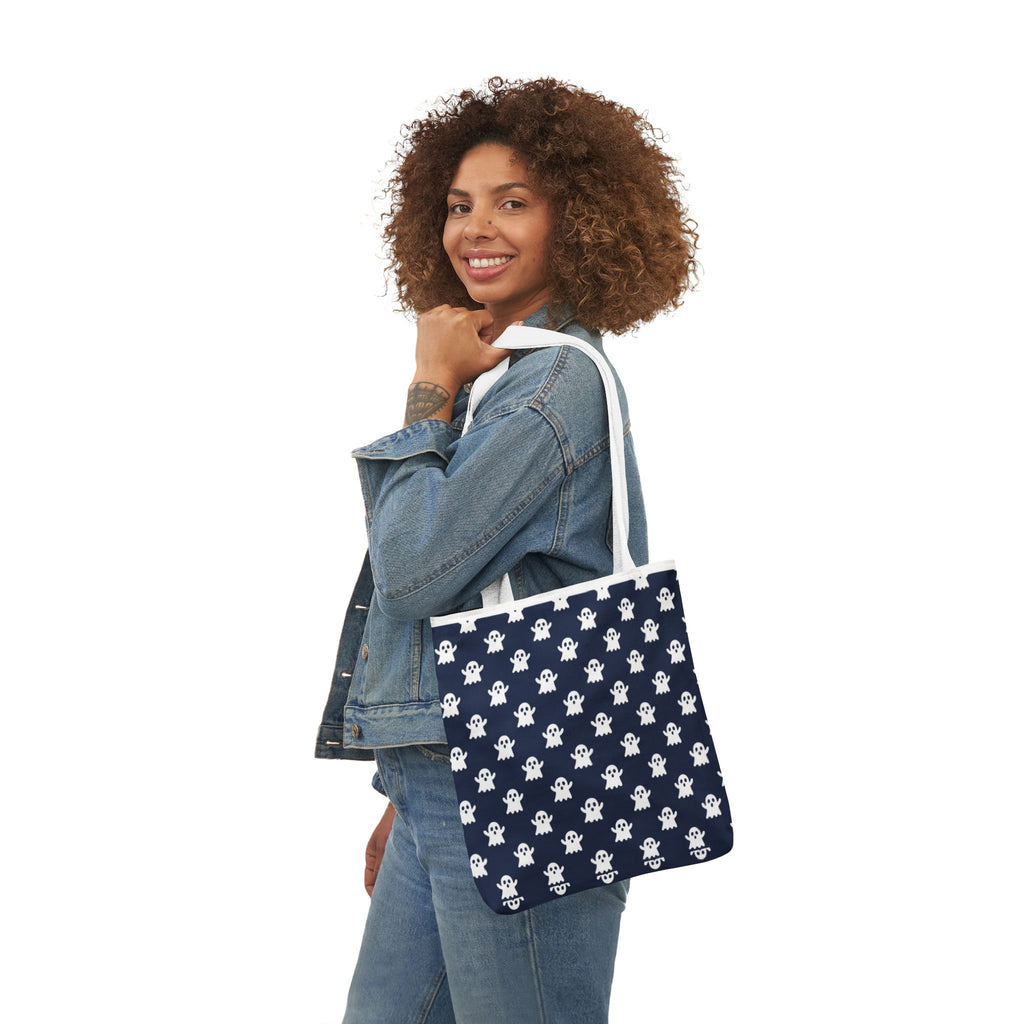 Halloween White Ghost Blue Pattern Canvas Tote Bag