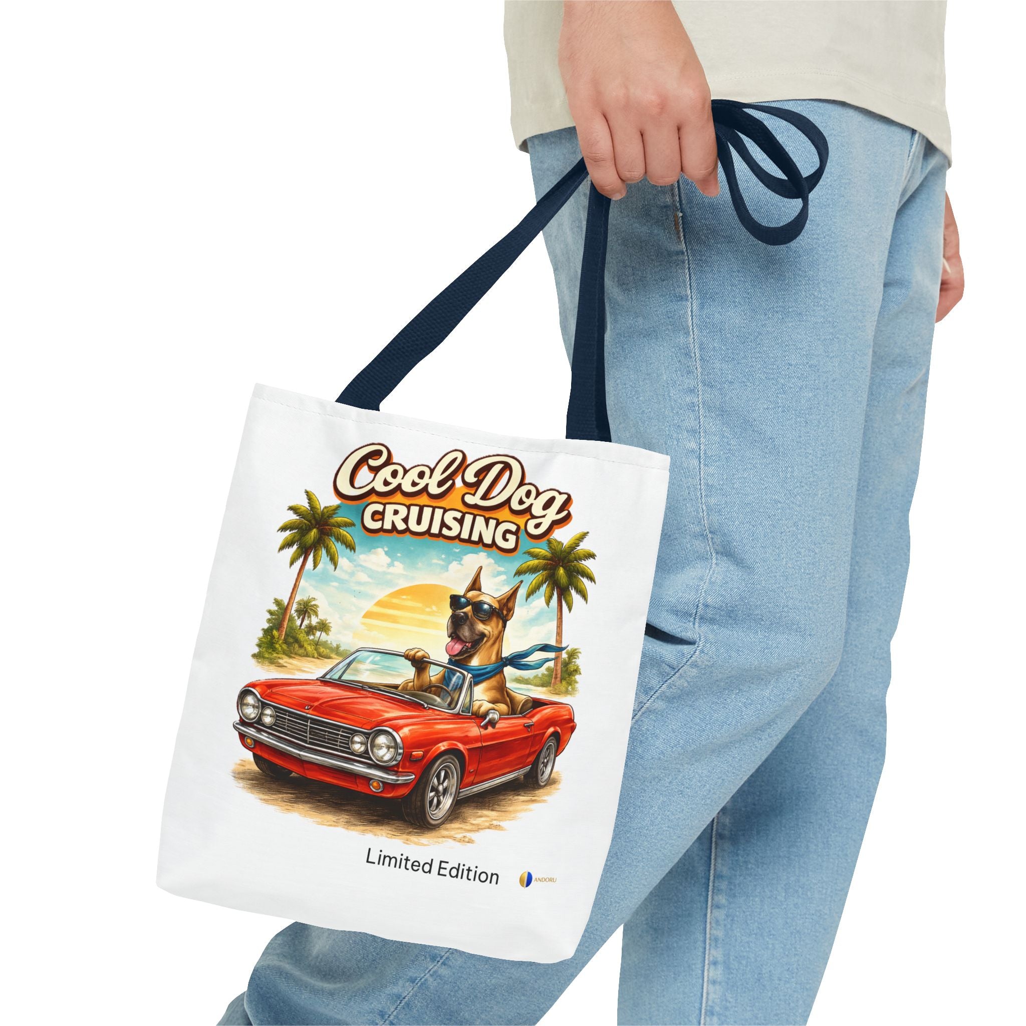 Cool Dog Cruising Tote Bag — Retro Convertible Beach Dog Beach Tote