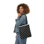 Halloween White Skulls Black Pattern Canvas Tote Bag
