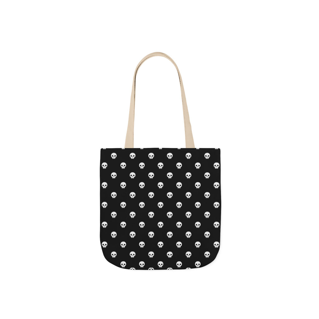 Halloween White Skulls Black Pattern Canvas Tote Bag