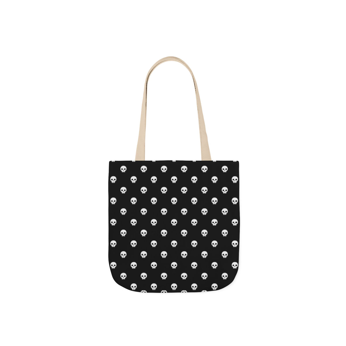 Halloween White Skulls Black Pattern Canvas Tote Bag