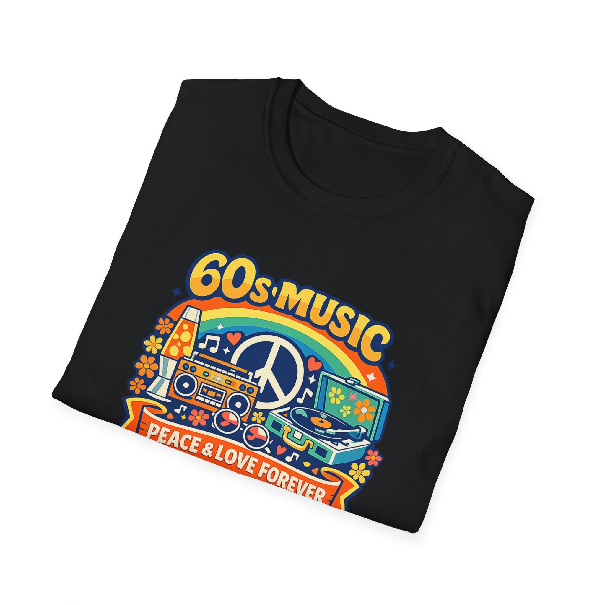 60s Music T-Shirt — Retro Peace & Love Vintage Radio Design