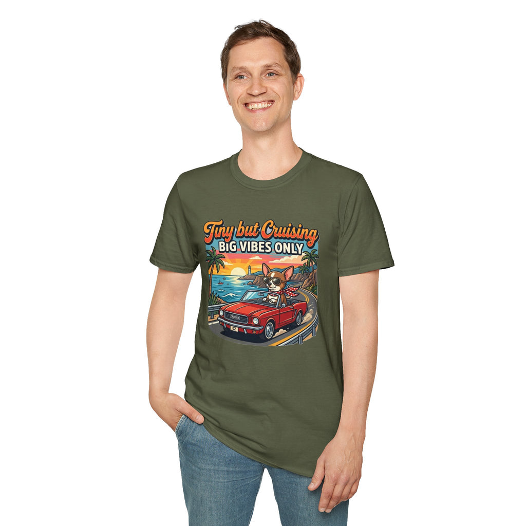 Big Vibes Only Beach Cruise T-Shirt — "Tiny but Cruising, Big Vibes Only" Retro Beach Dog Graphic
