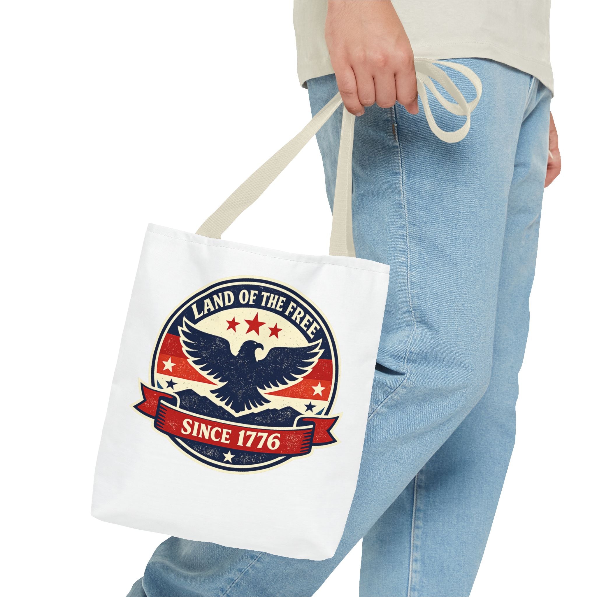 Patriotic Eagle Tote Bag - "Land of the Free Since 1776" Americana Canvas Tote