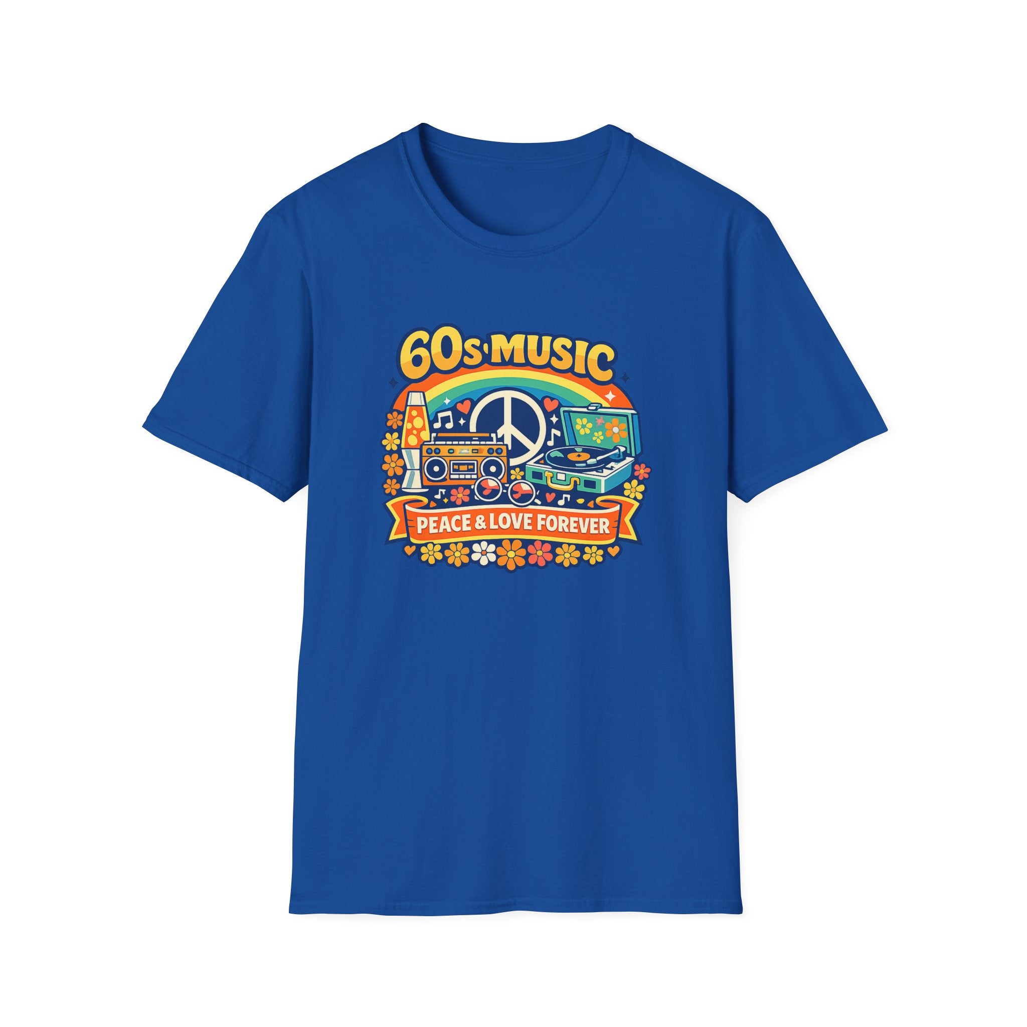 60s Music T-Shirt — Retro Peace & Love Vintage Radio Design