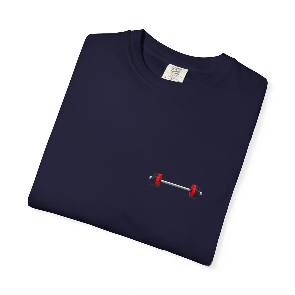 Barbell Minimalist T-Shirt — Small Chest Dumbbell Gym Tee