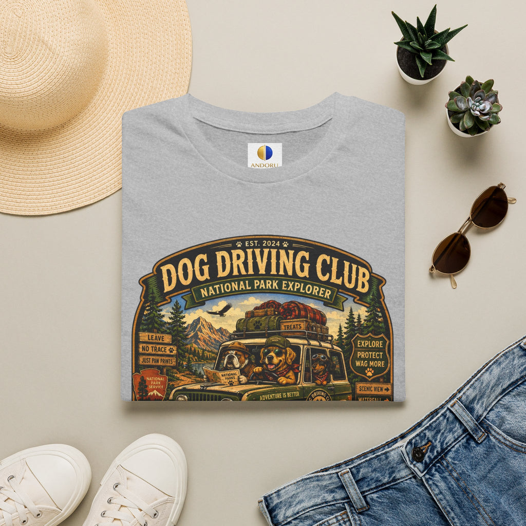 Dog Driving Club T‑Shirt — National Park Explorer Retro Pet Road Trip Tee