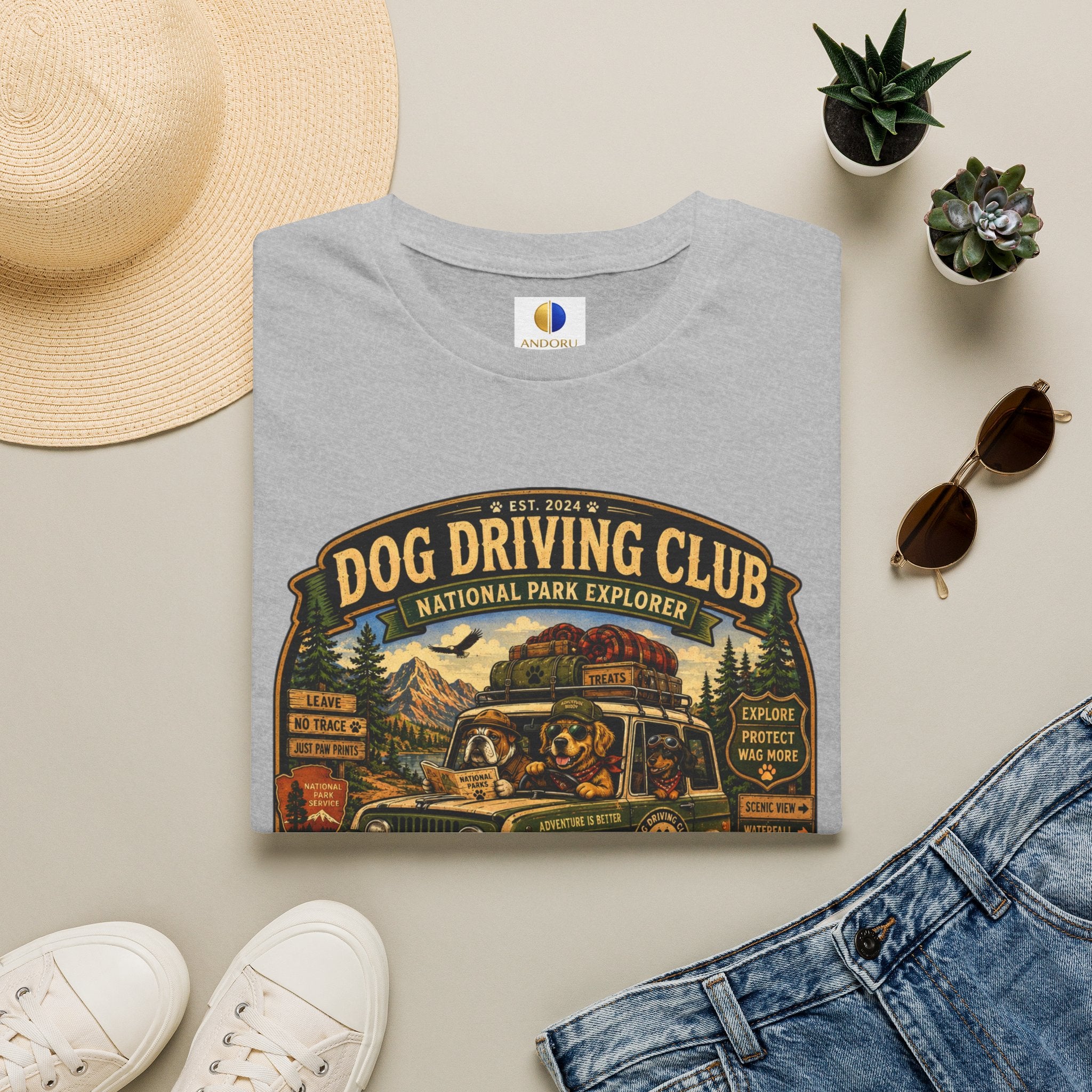 Dog Driving Club T‑Shirt — National Park Explorer Retro Pet Road Trip Tee